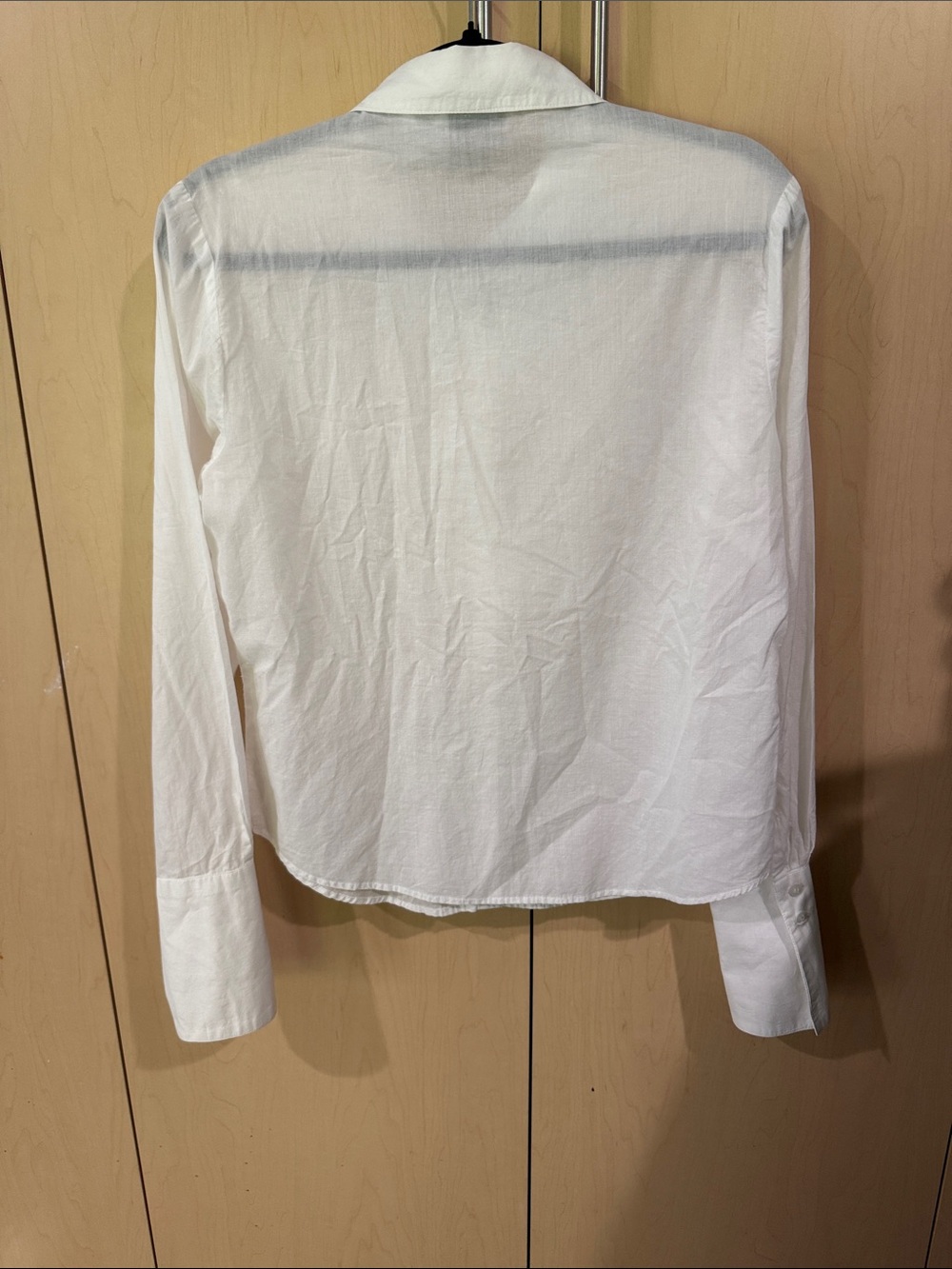 Classic White Ruffle Front Button-Down Blouse - Picture 8 of 8